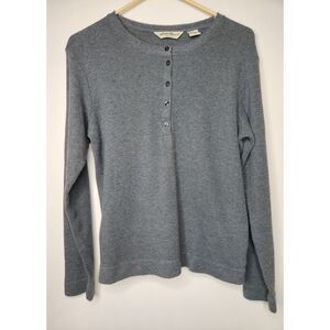 Eddie Bauer Gray Waffle Knit Henley Long Sleeve Top Women’s M Classic